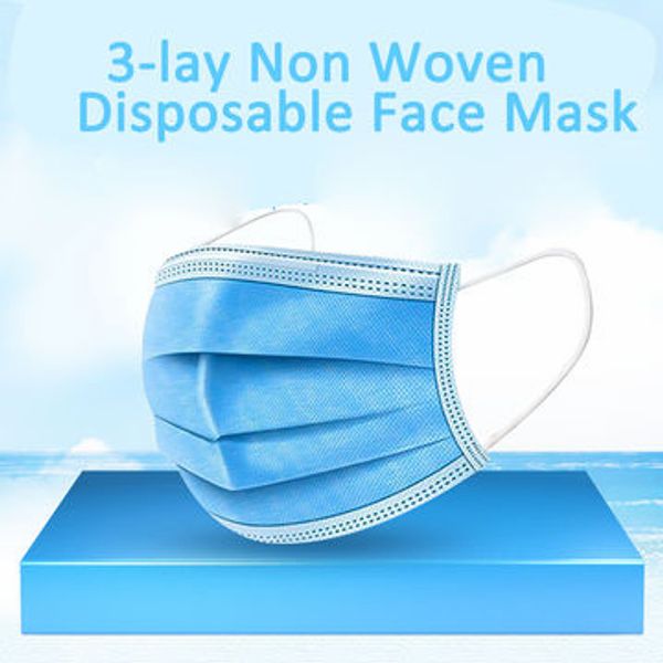 50PCS Disposable Mouth Mask Blue Nonwoven 3 Lays Soft Breathable